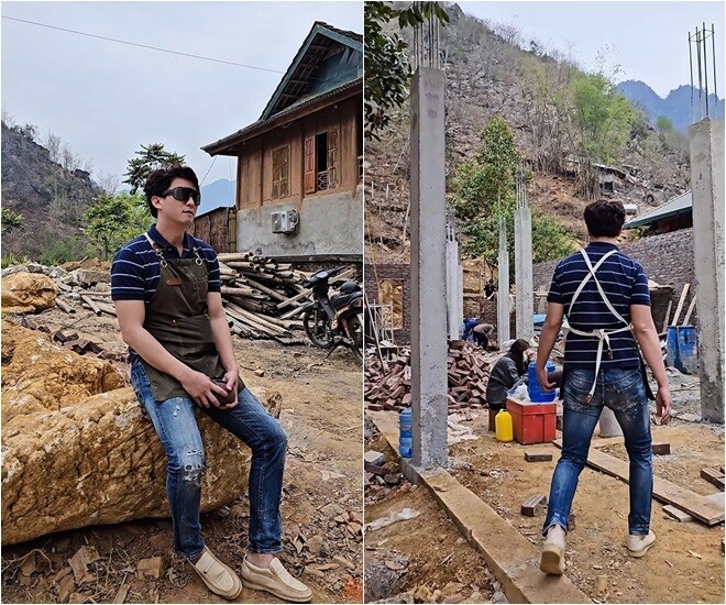Mới đây, trên trang cá nhân, anh liên tục chia sẻ về cơ ngơi đang được xây dựng tại quê nhà Hòa Bình. Diễn viên người Mường thường xuất hiện ở công trường, cập nhật tiến độ, lúc lại tranh thủ pha trò cùng thợ hay quay những video vui tại ngôi nhà đang xây.