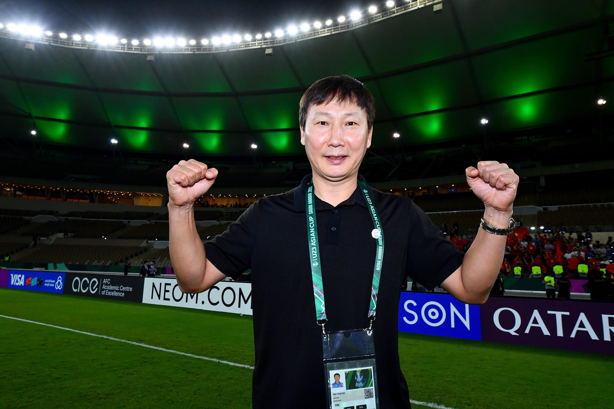 HLV Kim Sang Sik không giấu nổi niềm hạnh phúc khi tiếp tục giúp U23 Việt Nam tiến sâu ở U23 châu Á 2026.