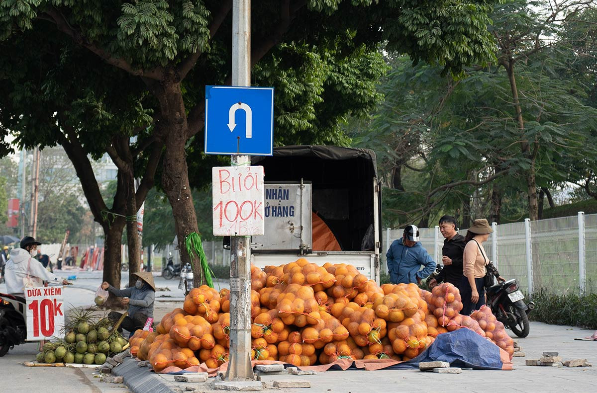 Những bao bưởi Diễn đặc sản chất đống ở vỉa hè Hà Nội, giá bán rẻ như cho.