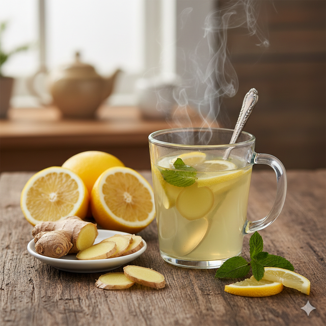 Nước chanh gừng ấm thanh lọc cơ thể gi&uacute;p đẩy l&ugrave;i t&igrave;nh trạng đầy hơi, chướng bụng sau những bữa ăn trong những ng&agrave;y Tết.