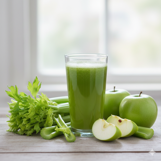 Nước ép cần tây và táo giúp thải độc tố trong đường ruột.