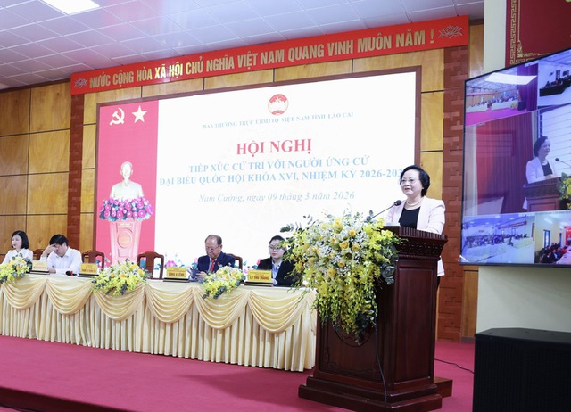 Bí thư Trung ương Đảng, Phó Thủ tướng Chính phủ Phạm Thị Thanh Trà phát biểu tại Hội nghị tiếp xúc cử tri với người ứng cử ĐBQH khóa XVI. Ảnh: VGP/Thu Giang