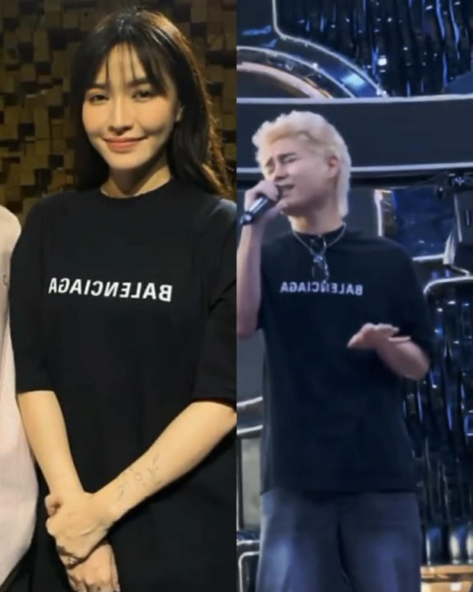 Bích Phương và Tăng Duy Tân cùng yêu thích mẫu Mirror T-shirt của nhà mốt Balenciaga.