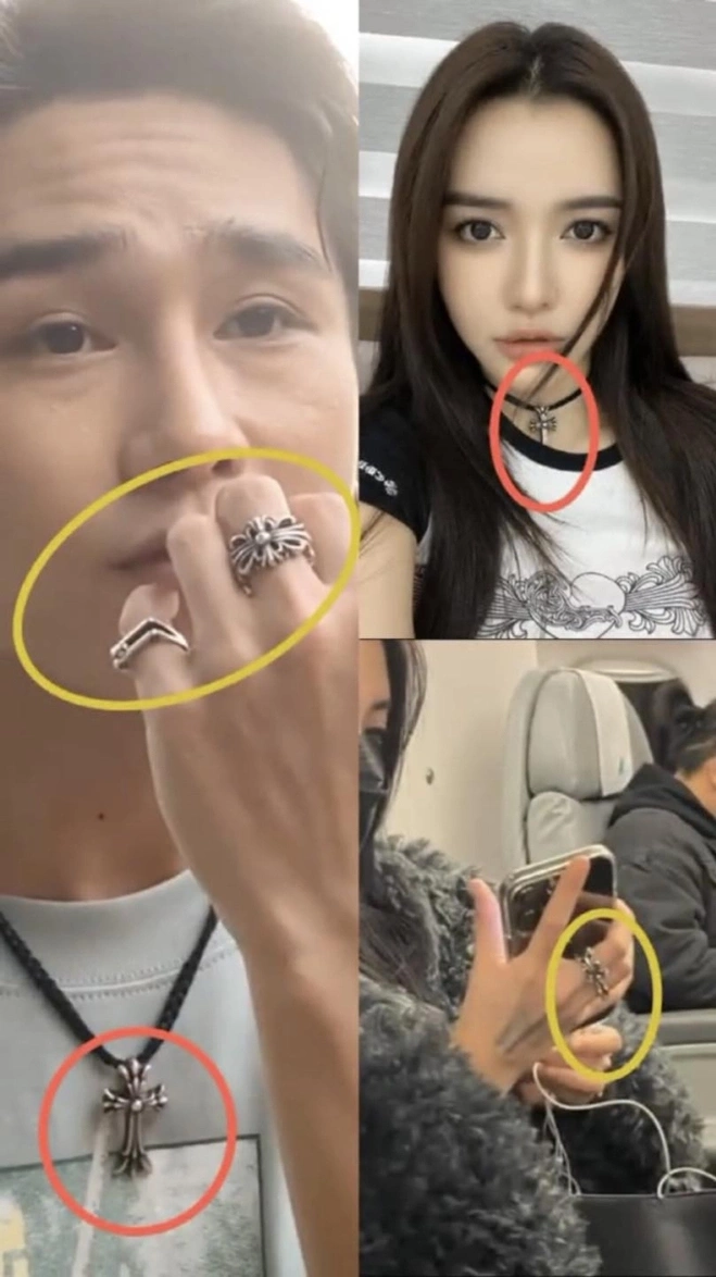 Hai phụ kiện gồm dây chuyền Cross Baby Fat pendant và nhẫn Double Floral Cross Ring của Chrome Hearts của Bích Phương và Tăng Duy Tân.