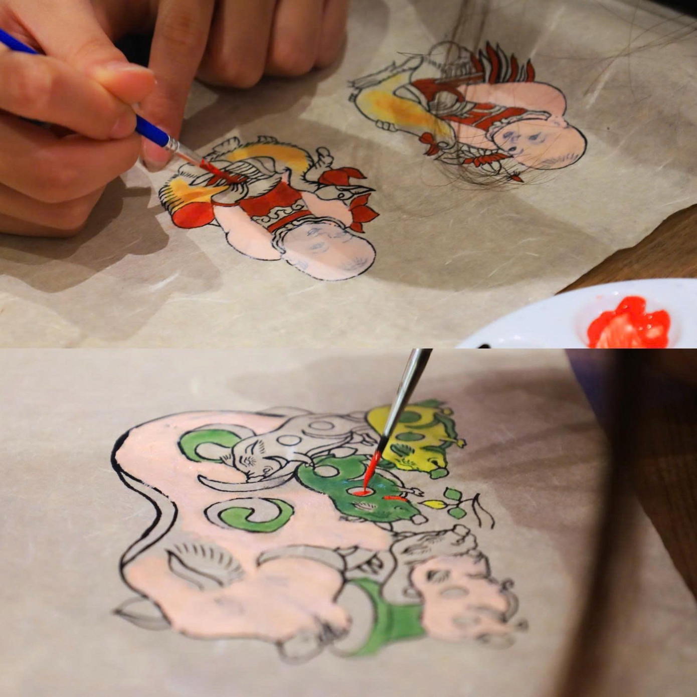 Trải nghiệm Vẽ tranh Đông Hồ mini (Nguồn: Fanpage: Bảo tàng Mỹ thuật Việt Nam)