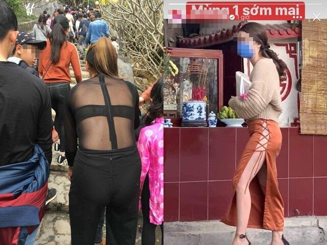 Nhức mắt với thời trang đi chúc Tết, lễ chùa đầu năm của hội chị em, có cô mặc váy ngắn mà ngồi phản cảm
