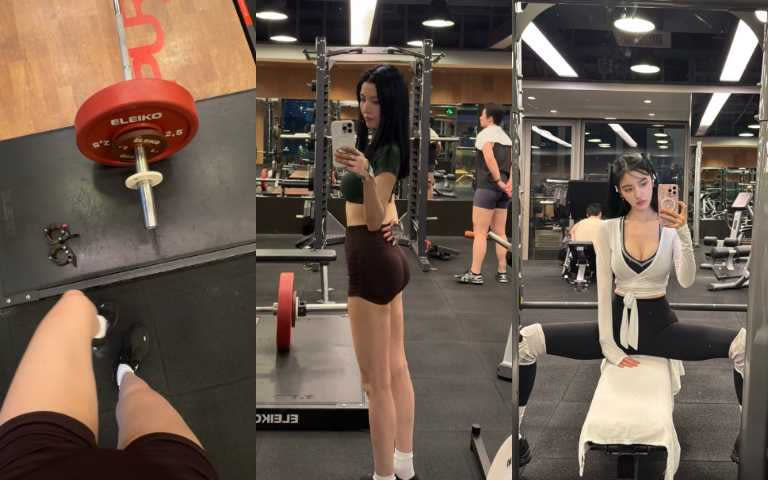 Cô kết hợp nhiều bài tập khác nhau để tăng cường cơ bắp, đốt mỡ.