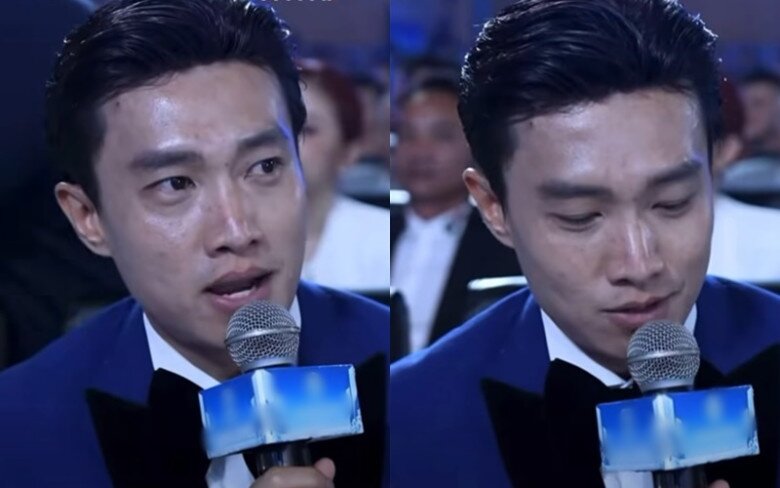 Hình ảnh bị đánh giá là kém sắc của nam diễn viên Quốc Trường trong đêm Chung kết Miss World Vietnam tối qua.