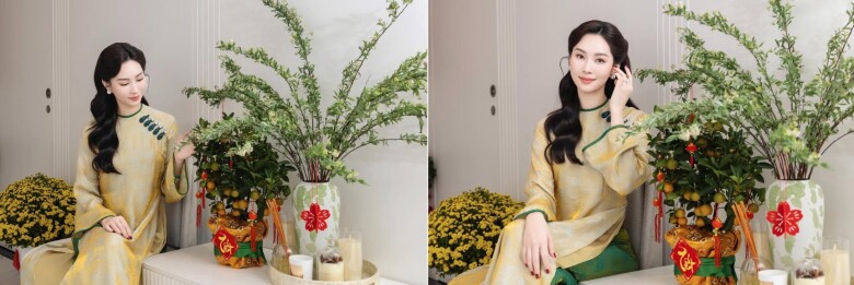 Hoa hậu Đặng Thu Thảo khoe nhan sắc amp;#34;thần tiên tỷ tỷamp;#34; trong loạt áo dài ngày Tết - 3