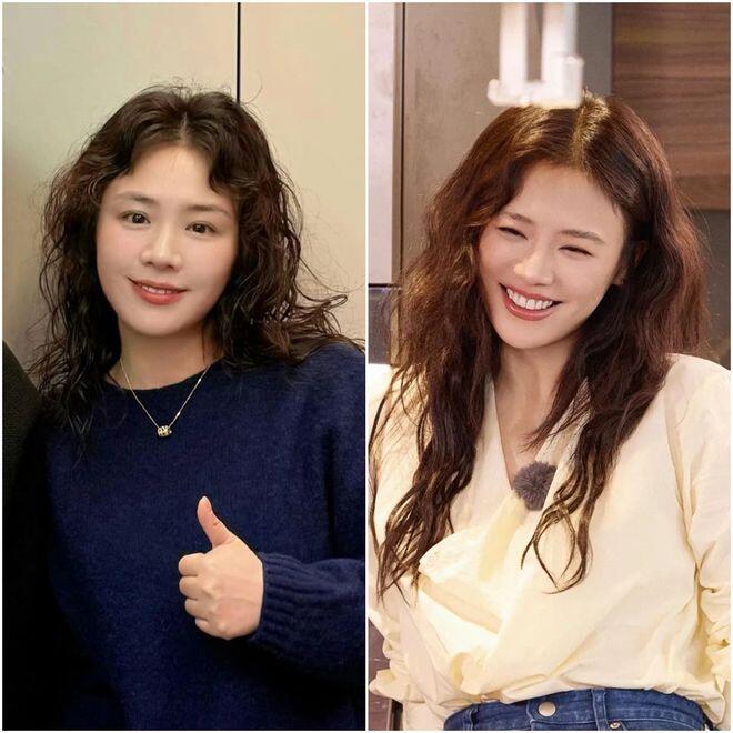 Kiểu tóc xoăn bên phải đẹp hơn vì có độ dài phù hợp.