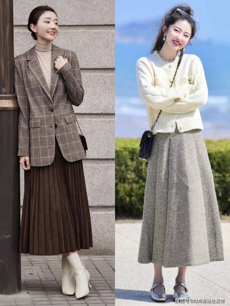 Chân váy midi dáng xếp ly đặc biệt phù hợp khi kết hợp cùng áo khoác blazer hoặc áo cardigan.
