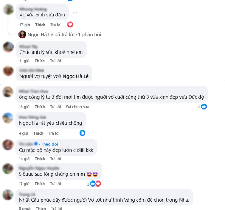 Đồng thời cũng dành nhiều lời khen ngợi cho Ngọc Hà khi đã khéo chọn đồ cho chồng, thậm chí có người còn ví cô nhữ trĩnh vàng trong nhà.
