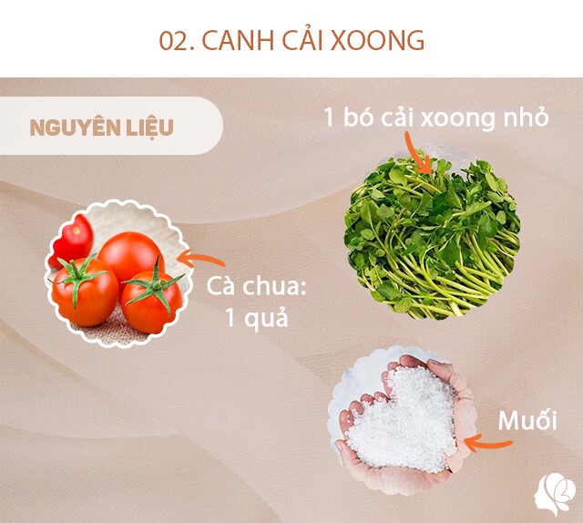 Chuẩn bị: 1 bó cải xoong nhỏ, 1 quả cà chua, muối, xíu dầu ăn.