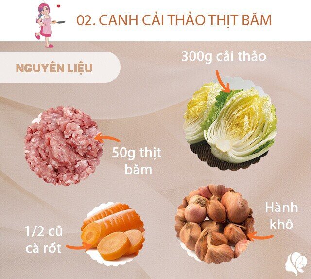 Chuẩn bị: 300g cải thảo, 50g thịt băm, hành khô, 1/2 củ cà rốt.  
