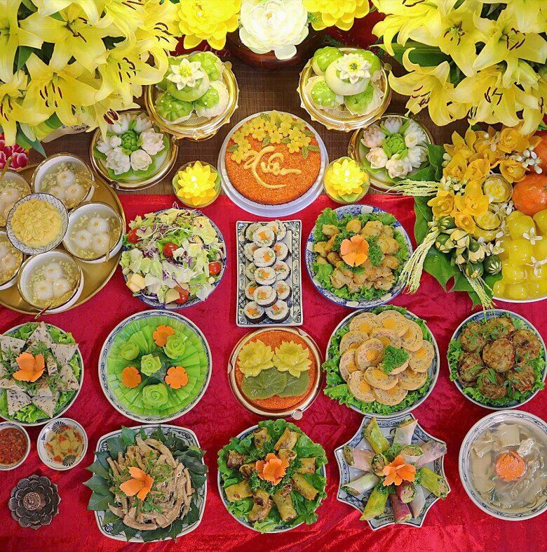 Mâm lễ chay cúng Phật ngày Rằm tháng Riêng (Ảnh: Vũ Thu Hương)