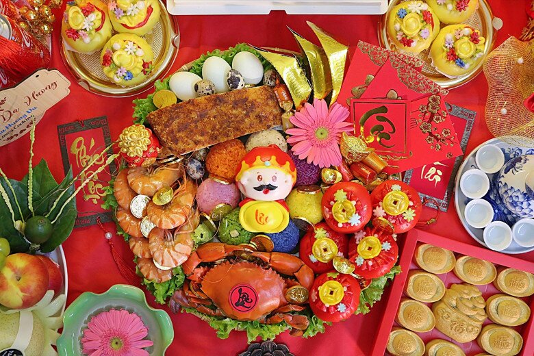 Mâm cỗ cúng Thần Tài đẹp mặt, đầy đủ và ý nghĩa (Ảnh: Vũ Thu Hương).