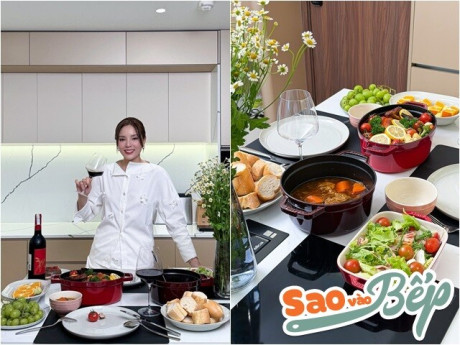 Hoa hậu Kỳ Duyên khoe tự làm tiệc đãi khách, nhưng bộ nồi mới mua đắt đỏ mới là tâm điểm chú ý