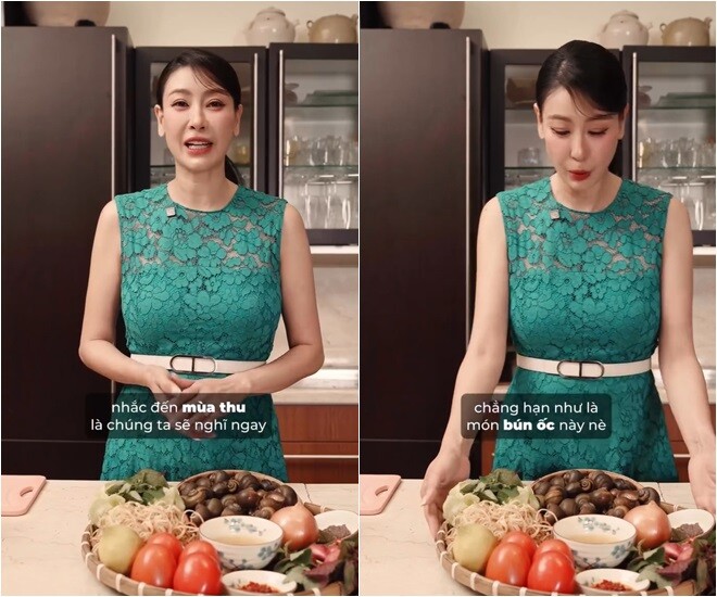 Hà Kiều Anh tâm sự: Nhắc đến mùa thu là chúng ta sẽ nghĩ ngay đến món bún ốc Hà Nội, mà công nhận ẩm thực của Việt Nam mình vô cùng phong phú luôn. Mỗi một vùng miền đều có một món ăn đặc trưng riêng mà ăn một lần rồi sẽ nhớ mãi luôn. Chẳng hạn như là món bún ốc này nè.