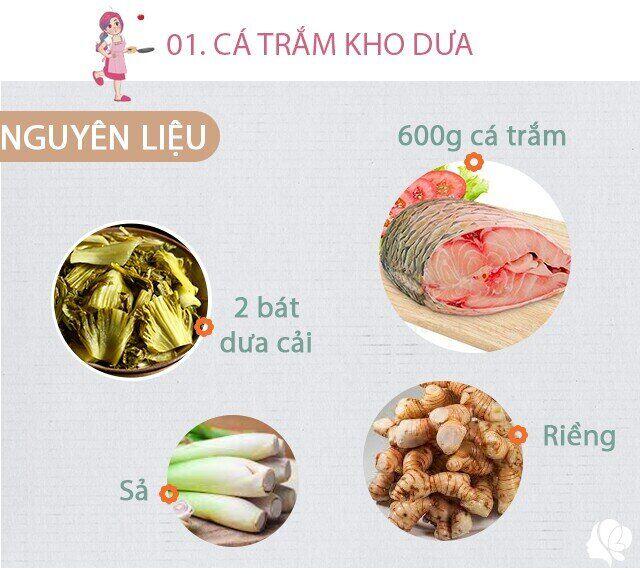 Chuẩn bị: 600g cá trắm cắt khúc, riềng, sả, 2 bát dưa cải, ít bột nghệ, tóp mỡ, nước hàng, dầu ăn. 