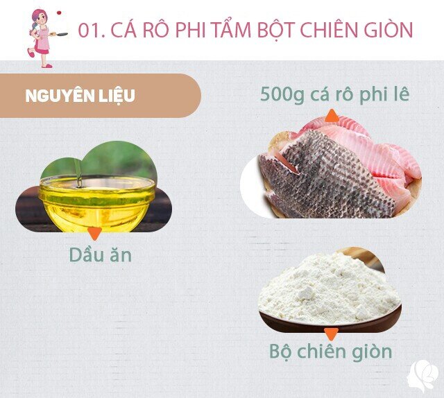 Chuẩn bị: 400g cá rô phi phi lê và thái miếng vừa ăn, bột chiên giòn, dầu ăn.