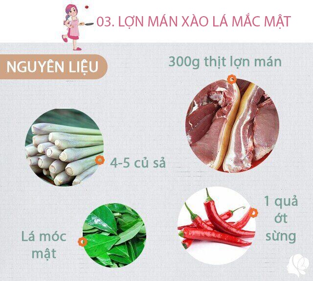 Chuẩn bị: 300g thịt lợn mán, 4-5 củ sả, 5 tép tỏi, 1 quả ớt sừng, 1 nắm lá móc mật, muối, dầu ăn, 1 thìa dầu hào.