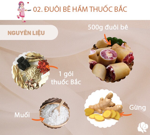Chuẩn bị: 500g đuôi bê, 1 gói thuốc Bắc, gừng, muối, tỏi.