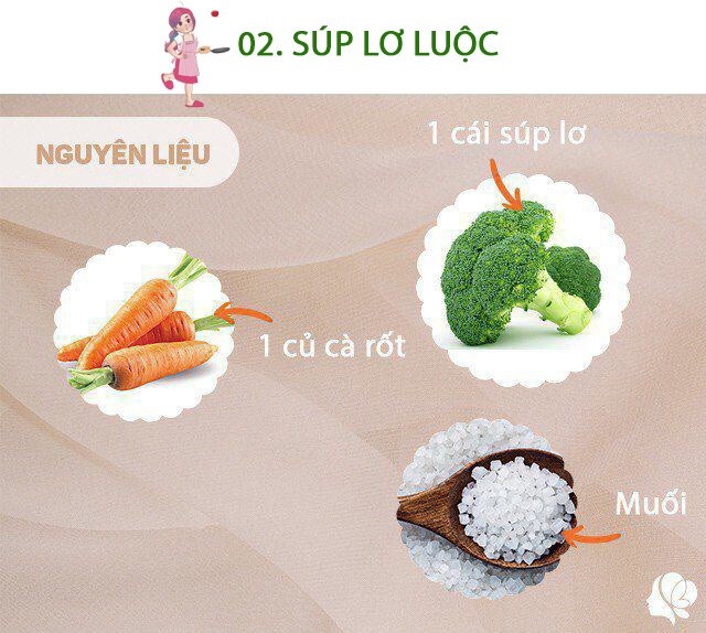 Chuẩn bị: 1 cái súp lơ, 1 củ cà rốt, xíu muối.