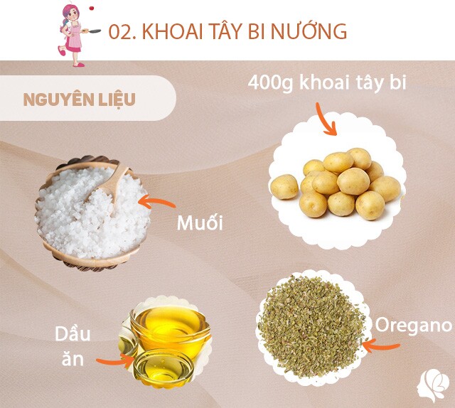 Chuẩn bị: 400g khoai tây bi, lá oregano, muối.