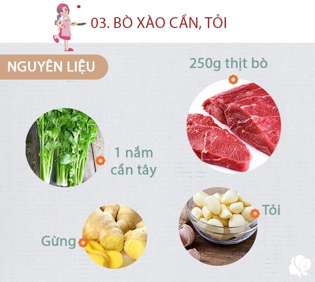 Nguyên liệu: 200g thịt bò, 100g cần tây, 1 nhánh tỏi tây, 1 quả cà chua, 1/3 củ cà rốt, muối, dầu ăn, tỏi, gừng, hạt tiêu, 1/3 củ hành tây.