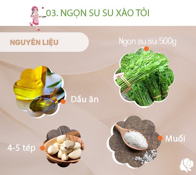 Chuẩn bị: 500g ngọn su su tươi ngon, 4-5 tép tỏi băm nhỏ, muối vừa ăn, dầu ăn.