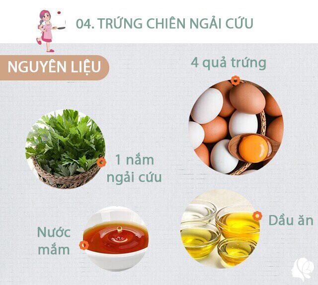 Chuẩn bị: 4 quả trứng gà, một nắm ngải cứu, nước mắm, dầu ăn. 