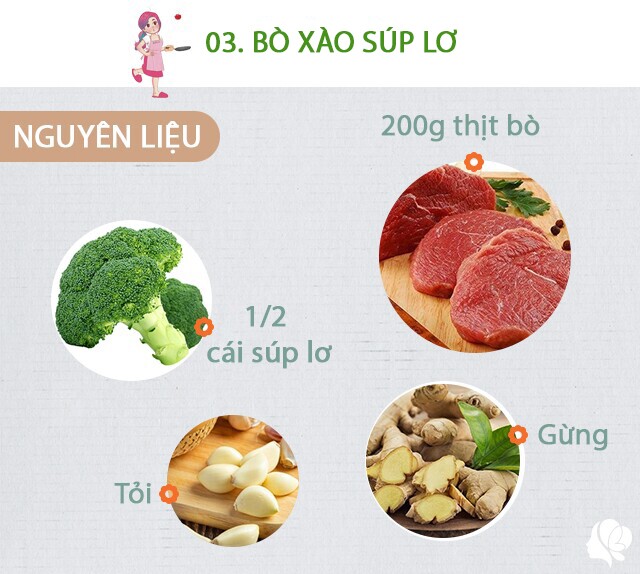 Chuẩn bị: 200g thịt bò, 1/2 cây súp lơ, 1/4 củ su hào, một mẩu cà rốt tỉa hoa rồi thái lát, muối, dầu ăn, gừng, tỏi, hạt tiêu.