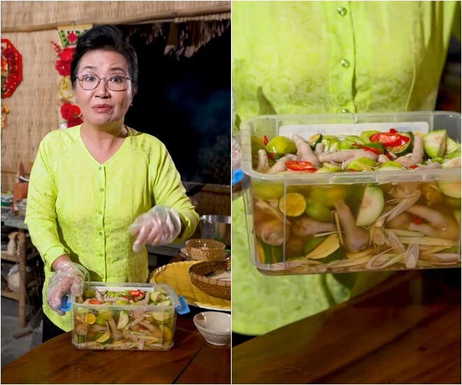 Tết này dòng họ, bà con, bạn bè mình tới nhà mà không có món gì nhâm nhi thì cứ làm món chân gà sả tắc này là hết sảy luôn nha mọi người, nữ diễn viên hào hứng.