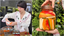 "Phú bà" tự nhận là đầu bếp số 1 Nam Từ Liêm làm dưa muối cầu vồng đẹp mắt, lợi khuẩn hơn cả sữa chua