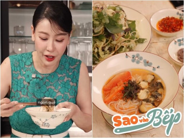 Hoa hậu Hà Kiều Anh làm món đặc sản, Quang Linh và dàn sao Việt xuýt xoa nhưng vợ Bình Minh lại trách