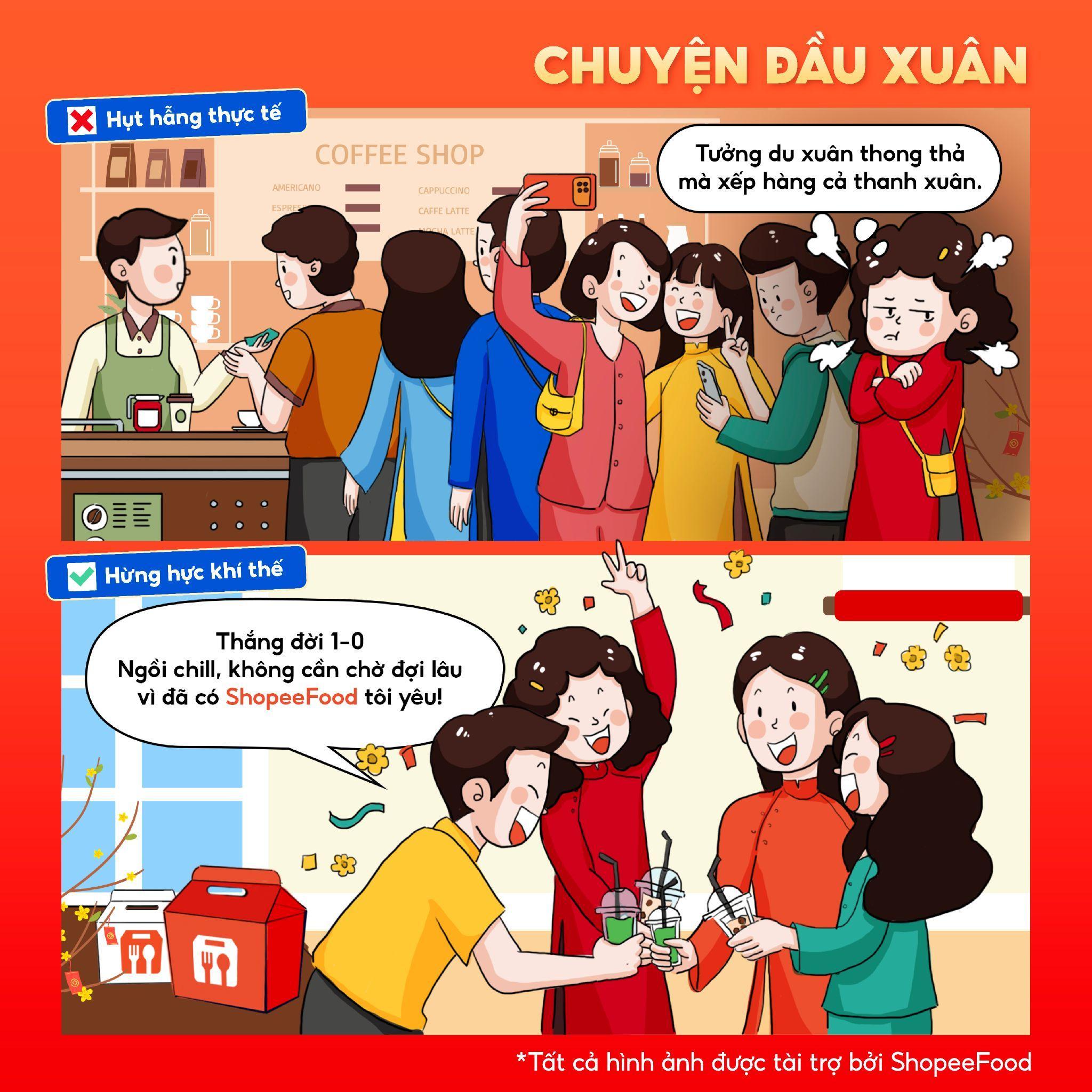 Bạn chẳng cần xếp hàng cả thanh xuân, vì đã có “người bạn đồng hành” mang món ngon sẵn sàng. Nguồn ảnh: ShopeeFood