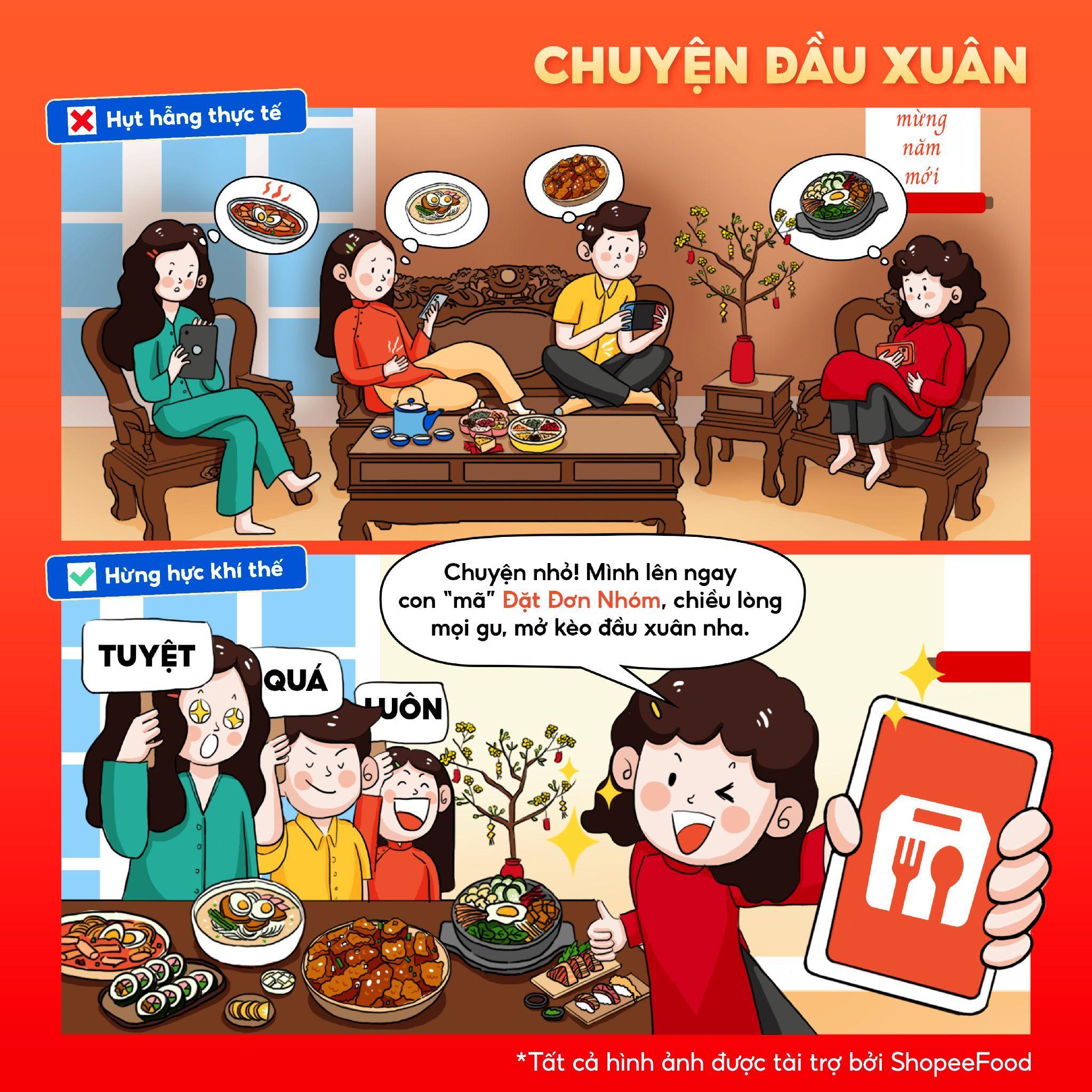 Chẳng ngại “9 người 10 ý”, cứ mở tiệc đầu năm là thêm phần gắn kết cùng tính năng Đặt Đơn Nhóm từ ShopeeFood. Nguồn ảnh: ShopeeFood