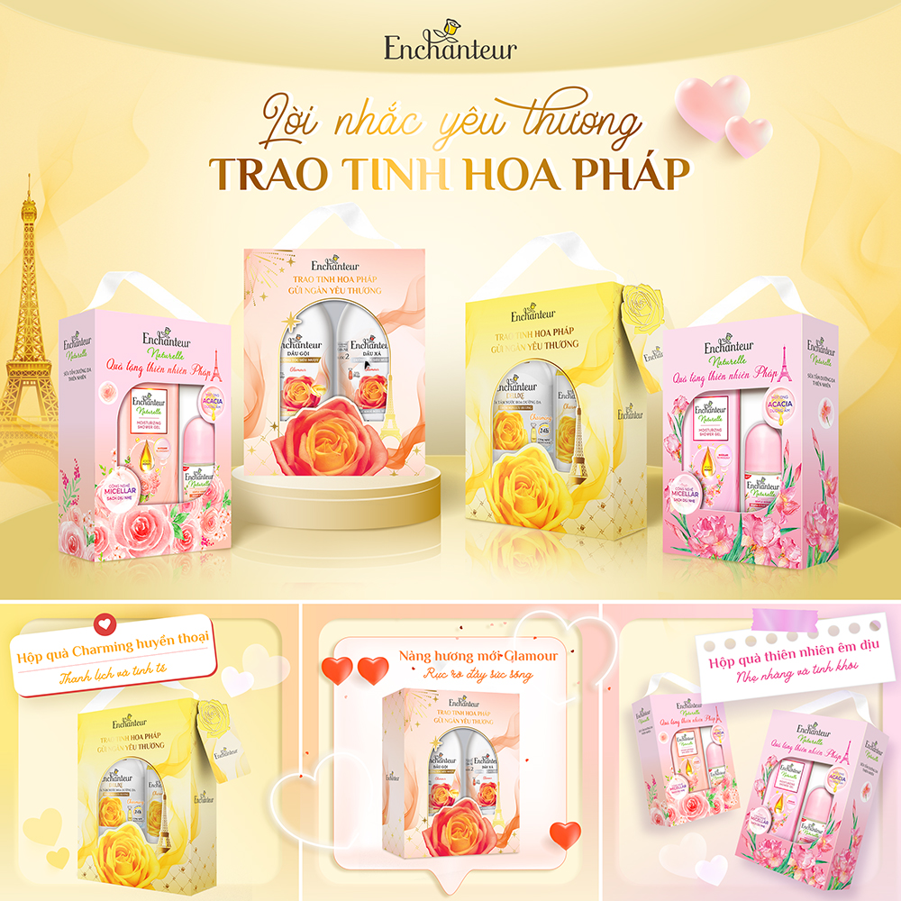  Với nhiều phiên bản mang các nốt hương nước hoa Pháp trứ danh, Enchanteur giúp bạn dễ dàng chọn được một Love Reminder thấu hiểu cá tính riêng của nàng.