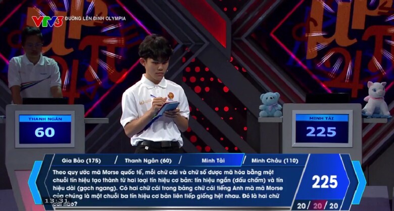 Minh Tài là người Về đích đầu tiên, rất tiếc không có câu trả lời nào đúng. Thanh Ngân đưa ra 1 đáp án đúng, lấy đi 20 điểm của Minh Tài. Minh Châu đưa ra 1 đáp án sai và bị trừ điểm. Minh Tài kết thúc lượt thi của mình với 205 điểm. 