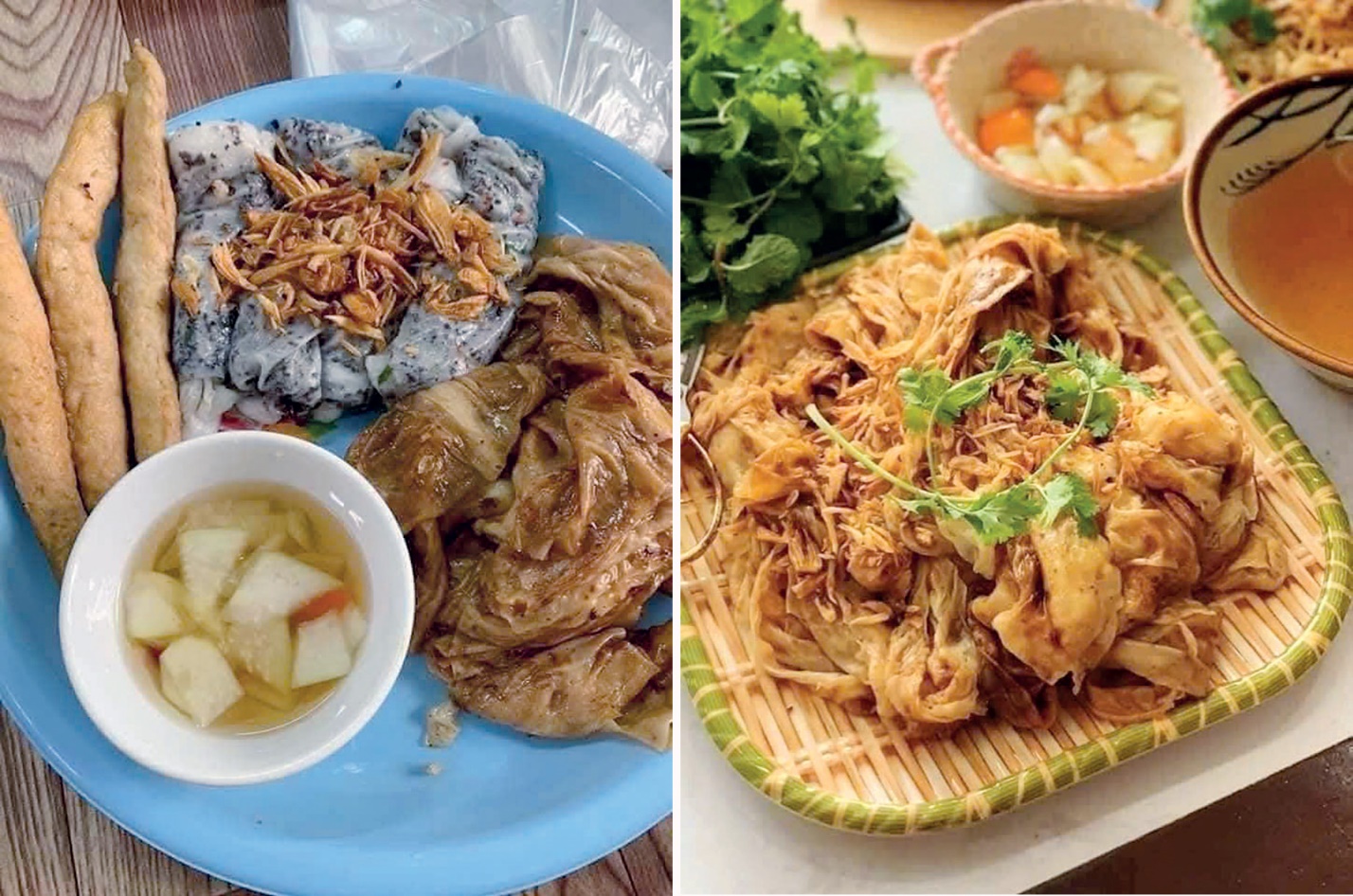 Cả 2 loại bánh cuốn Mão Điền được bán nhiều ở chợ quê Bắc Ninh