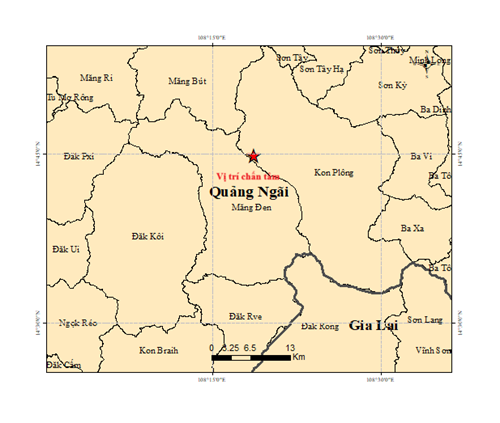 Vị trí xảy ra trận động đất ở Quảng Ngãi.