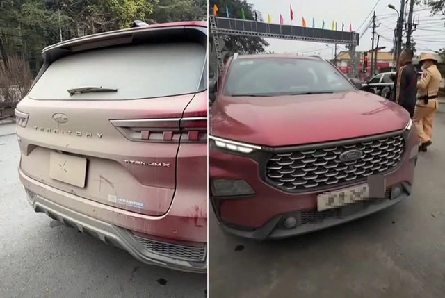 Hình ảnh ô tô do anh H. điều khiển có biển kiểm soát phía sau bị bùn đất che lấp. Ảnh: Cục CSGT.