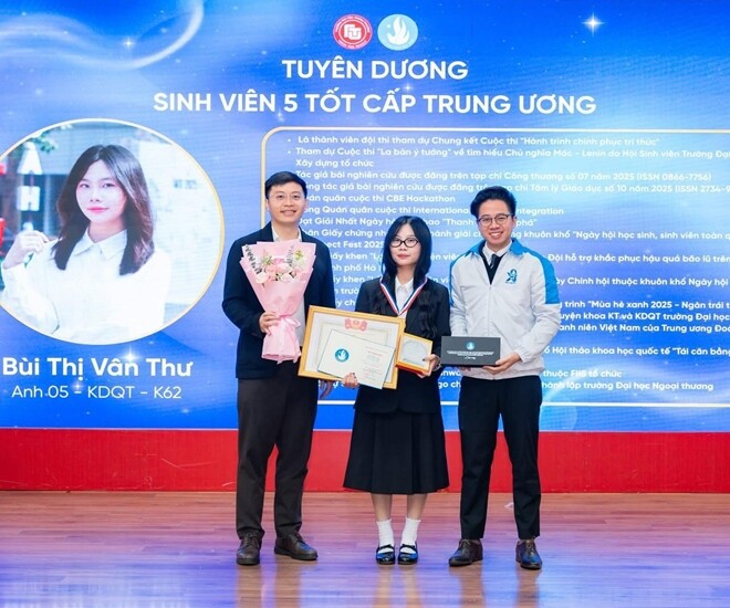 Vân Thư vinh dự nhận danh hiệu Sinh viên 5 tốt cấp Trung ương năm học 2024 - 2025