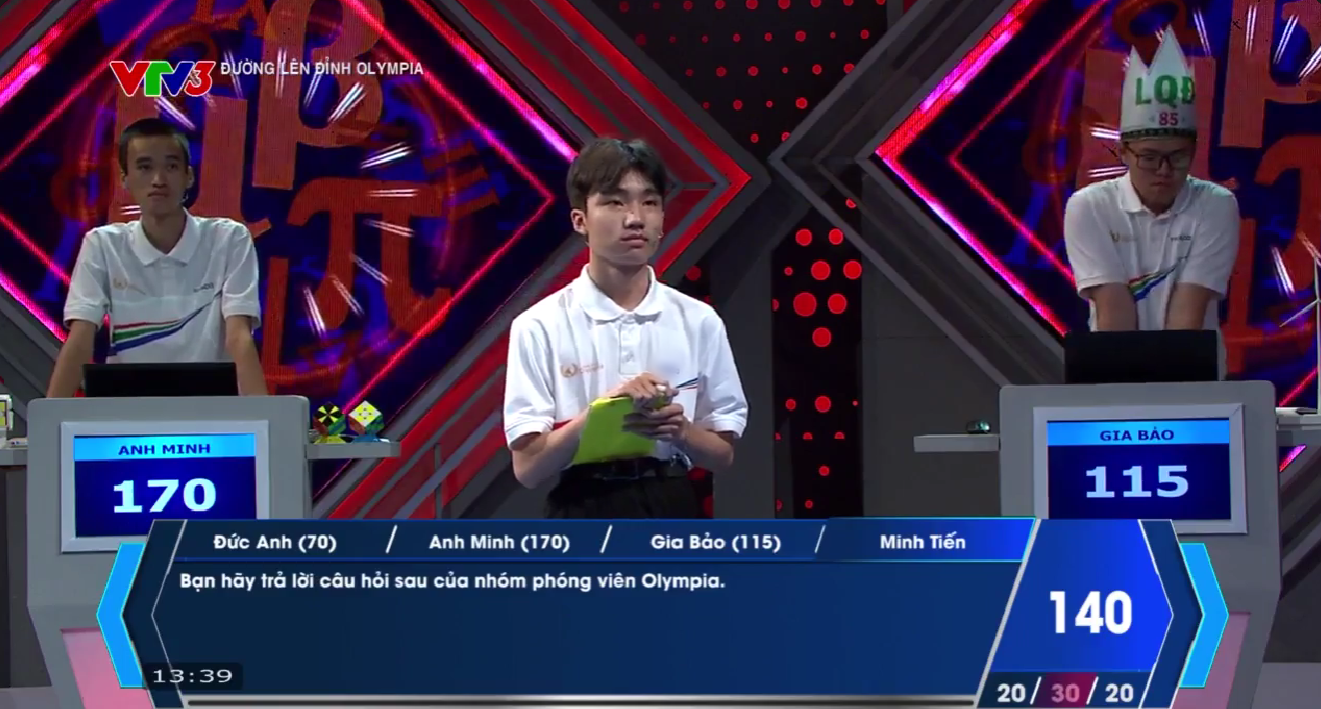 Người Về đích thứ 2 là Minh Tiến với 1 câu trả lời đúng, nâng tổng số điểm lên 160. Đức Anh đưa ra 1 đáp án sai và bị trừ 10 điểm. 