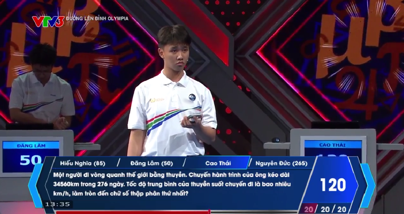 Cao Thái là người thứ 2 Về đích cùng 2 câu trả lời đúng và 1 ngôi sao hi vọng. Hiếu Nghĩa đưa ra 1 đáp án đúng, lấy đi 20 điểm của Cao Thái. Kết thúc lượt thi của mình, Cao Thái có 160 điểm.