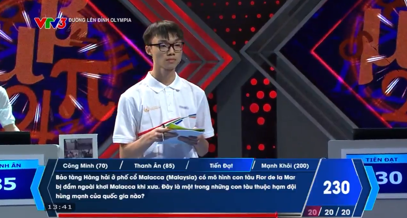 Tiến Đạt là người Về đích đầu tiên với 1 câu trả lời đúng, nâng tổng số điểm lên 250. Mạnh Khôi đưa ra 1 đáp án sai và bị trừ 10 điểm. 