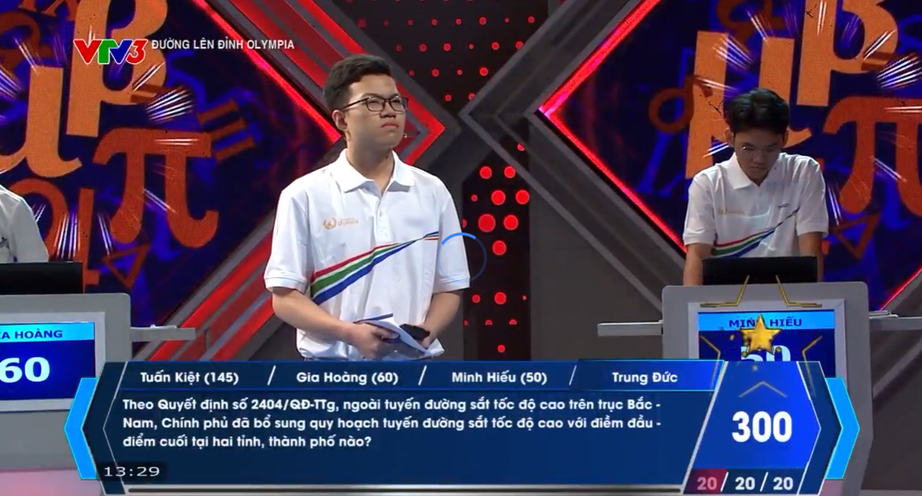 Trung Đức là người Về đích đầu tiên với 1 câu trả lời đúng, nhưng đưa ra đáp án sai ở câu hỏi có ngôi sao hi vọng. Trung Đức bảo toàn điểm số 300 sau lượt thi của mình.