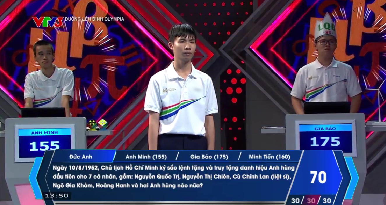 Đức Anh là người Về đích cuối cùng, rất tiếc không có câu trả lời nào đúng. 