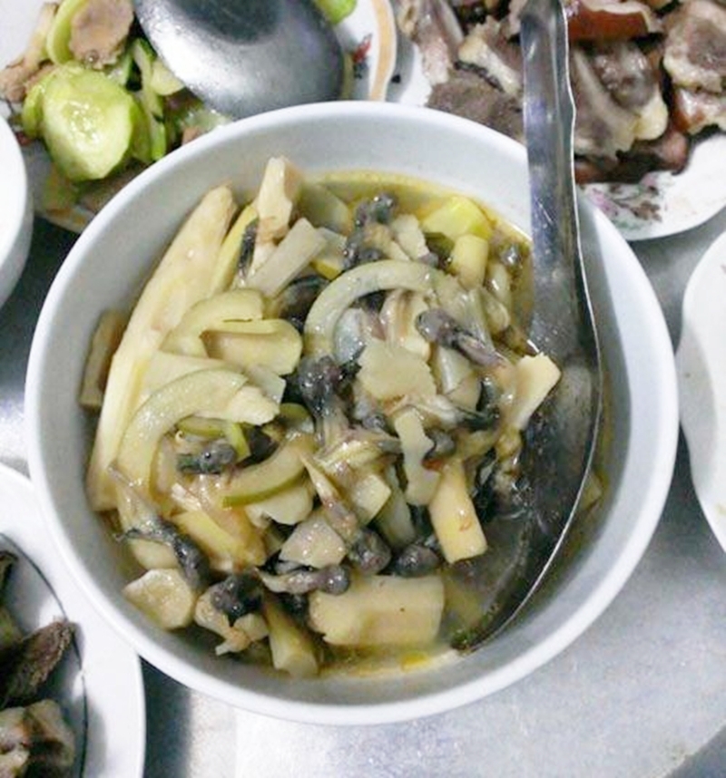 Nòng nọc xào măng rừng từ lâu đã gắn bó với mâm cơm dân dã của người dân địa phương