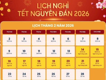 Chi tiết lịch nghỉ Tết Nguyên đán Bính Ngọ bắt đầu từ ngày 14/2 và các ngày nghỉ lễ năm 2026